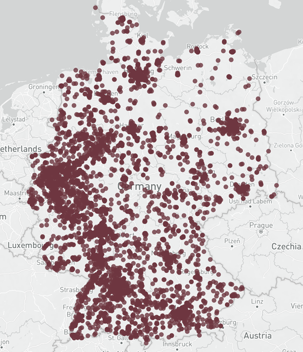 Map of the largest companies in Germany