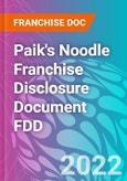 Paik's Noodle Franchise Disclosure Document FDD- Product Image